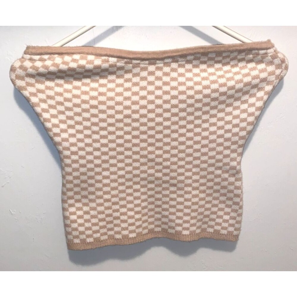 4th And Reckless Strapless Top Size M checker pattern beige and white
